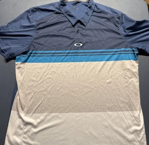 OAKLEY MEN'S POLO XXL BLUE WHITE w/GRAY SHORT SLEEVE GOLF TENNIS SPORTY - Picture 1 of 9