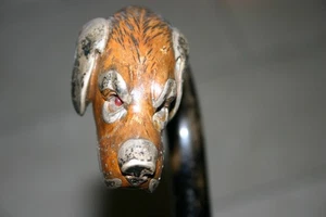 Wanderstock - Spazierstock - Holz - mit Hundekopf - Höhe 84 cm - Alter unbekannt - Bild 1 von 4