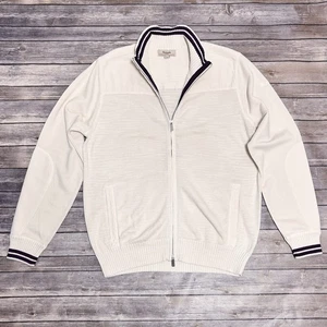 Chaqueta Faconnable Marfil Azul Marino Rayas Tejido y Lona Cremallera Completa XXL - Imagen 1 de 14