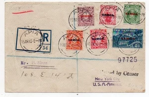 1915 SAMOA TO USA REG CENSORED COVER SCARCE FULL OVERPRINTED SET, GREAT CANCELS - Picture 1 of 2