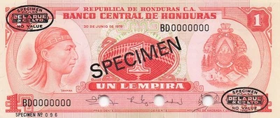 Honduras  1  lempira  30.6.1978  Specimen  Series BD  Uncirculated Banknote AAZ6 - Image 1 of 2