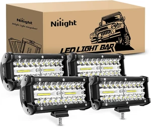 Nilight LED Pods 4PCS 6.5 Inch 120W Light Bar Triple Rows Spot Flood Combo Dr... - Picture 1 of 17