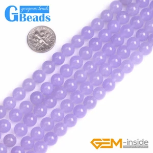 Cuentas redondas de piedras preciosas de jade púrpura claro para hacer joyas hebra 15" envío gratuito - Imagen 1 de 20