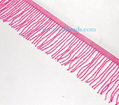 By the Yard-3"-NEON HOT PINK Glass BUGLE Bead Beaded Fringe Lamp Costume Trim - Image 1 of 2