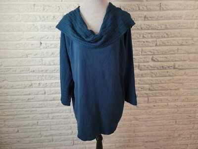 Dress Barn Womens Sweater 2X Plus Pullover Tunic Cowl Neck Blue Stretch Career - Image 1 of 4