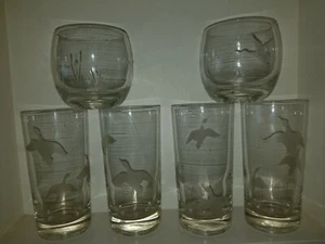 Lot of 6 Vtg Etched Goose Geese Cattails 4 Tumblers 2 Roly Poly Highball Glasses - Picture 1 of 4