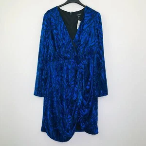 Torrid Women's 20 Dress Blue Burnout Velvet Shirred Long Sleeve Surplice NWT BA7 - Picture 1 of 6