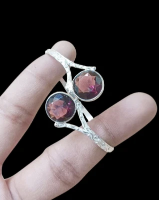 Brazalete Brazalete Topacio Vidrio Rojo Preocupación Chapado en Plata de Ley 925 Joyería Ajustable Foto 1 de 2