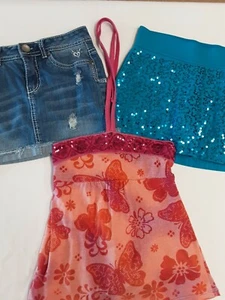 Justice Girl Mixed Lot (2) Skorts, Denim & Sequins & (1) Halter Shirt Size 8 - Picture 1 of 9