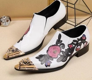 Chic Mens British Metal Toe Dress Business Embroidery Slip On Leather Shoes New - Picture 1 of 11