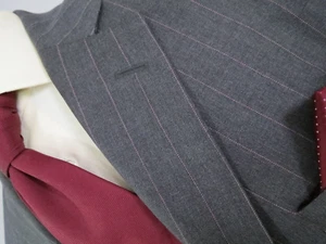 Paul Stuart Charcoal dotted lavender bold stripe adjustable waist suit 44 L - Picture 1 of 20