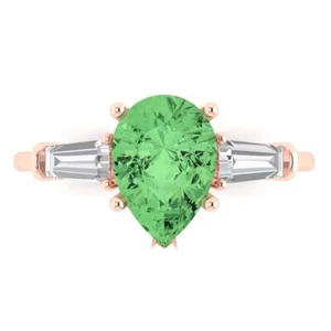 Anillo de compromiso de 3 piedras con diamantes verdes simulados talla pera de 2,5 quilates, oro rosa de 14 quilates - Imagen 1 de 11