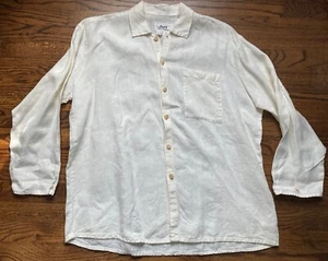 FLAX Womens 100% Linen Long Sleeve Button Up Shirt Medium Ivory Oversized - Picture 1 of 6