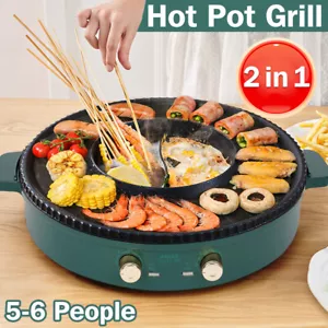 2 in 1 Electric Hot Pot BBQ Oven Smokeless Barbecue Pan Grill Hotpot Machine AU - Picture 1 of 12
