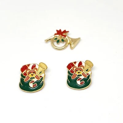 Vtg.  JHB Int. Set Of 3 Hand Painted Metal Goldtone Christmas Themed Buttons - Image 1 of 3