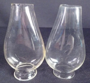 1870's Pair of Early Blown 1 7/8" Flat Body Lipped Kerosene Oil Petite Chimneys - Picture 1 of 3