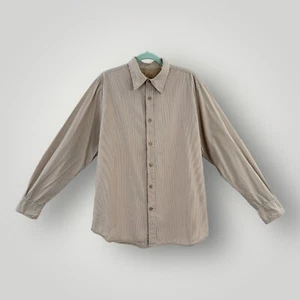 Guess Shirt Mens LARGE Embroidered Cowboy Striped Button Up Long Sleeves Beige - Picture 1 of 6