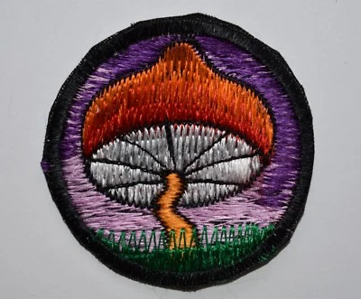* Sew On Patch * Nepalese Made * 5.8cm * Curvy Mushroom - Purple Blue - Image 1 of 2