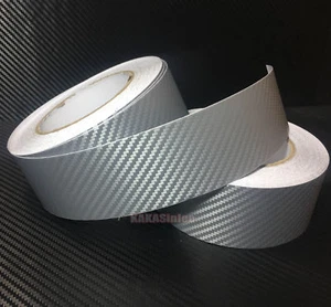 2inch Wide Silver Car 3D Texture Carbon Fiber Vinyl Tape Wrap Strip Sticker - AB - Picture 1 of 6
