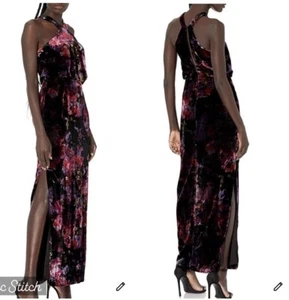 Aidan Mattox Velvet Floral Halter Maxi Dress size 8 - Picture 1 of 9