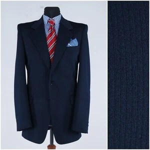 Mens Vintage Blazer 38R UK Size Striped Navy Blue Wool Sport Coat Jacket - Picture 1 of 11