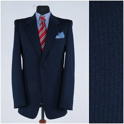 Mens Vintage Blazer 38R UK Size Striped Navy Blue Wool Sport Coat Jacket - Image 1 of 4