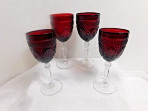 F7 - Cristal D 'Arques - Durand Antique Ruby Red Water Goblets Lot of 4 - Picture 1 of 5