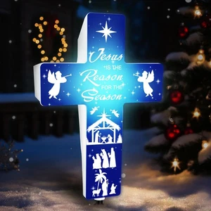 Jesus is The Reason for The Season Solar Stake, Cross Shaped Nativity Scene O... - Bild 1 von 8