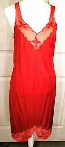 Abito da notte vintage Sears M abito slip lingerie rosso 100% nylon pizzo - Foto 1 di 4