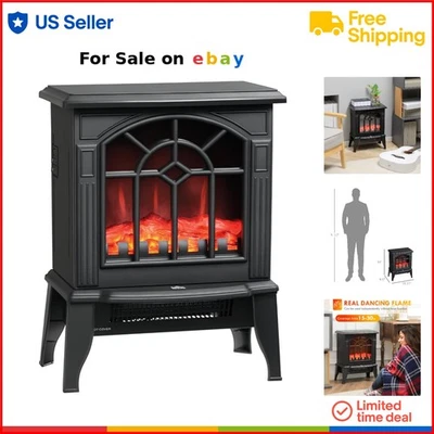 Electric Fireplace Stove Faux Flame Black Small Room Heaters with Safety - Image 1 of 4