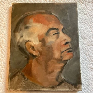 VINTAGE 90s man portrait original oil painting tonal loose study character - Picture 1 of 10