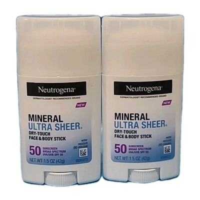 (2) Neutrogena MINERAL ULTRA TRANSPARENTE Tacto Seco CARA Y CUERPO PALOS SPF 50 1,5 oz ea Foto 1 de 4