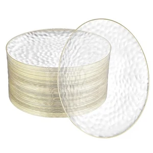 100 Pack 10 Inch Clear Plastic Plates For Wedding - Hammered Gold Rimmed Stur... - Picture 1 of 6