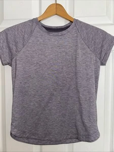 Athleta Girl Comeback Tee Short Sleeve Top Mesh Back Purple/Gray Shirt Sz L 12 - Picture 1 of 13