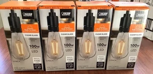 NEW 4PK Feit Electric Dusk to Dawn LED Clear 100W equiv ST19 Light Bulbs B226 - Picture 1 of 3