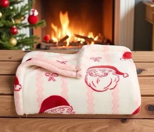 Christmas Throw Blanket Vintage Santa Stripes Oversized 60x72 Plush The Big One - Picture 1 of 1