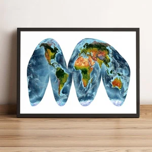 Mapa del Mundo, Goode Homolosine Land Projection World Map, Mapa enmarcado en relieve mundial - Imagen 1 de 8