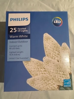 Philips 25 Faceted C9 String Lights Warm White LED Indoor/Outdoor NEW - Image 1 of 3
