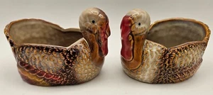 Pair Better Homes & Gardens Stoneware Turkey Bowls Candy Dish Thanksgiving Fall - Picture 1 of 13