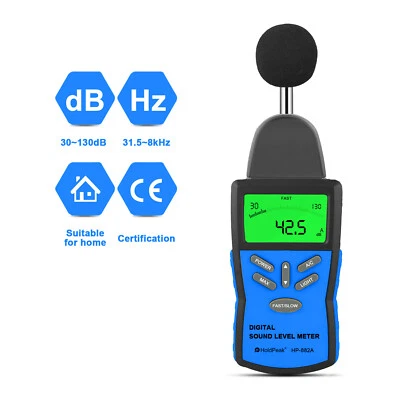 HOLDPEAK LCD Digital Sound Level Decibel Noise Meter 30-130DB Measure Monitor A/C Switch