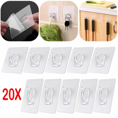 10/20x Anti-skid Clear Wall Hooks Reusable Strong Sticky Traceless Transparent - Image 1 of 4