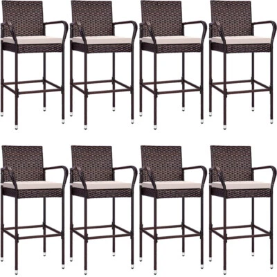 Set of 8 Backyard Patio Wicker Barstool Bar Stools Indooor Outdoor with Cushion - Image 1 of 4