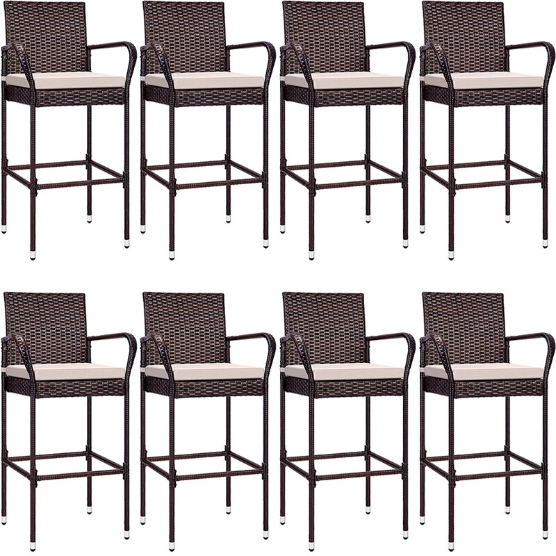 Set of 8 Backyard Patio Wicker Barstool Bar Stools Indooor Outdoor with Cushion - Image 1 of 4