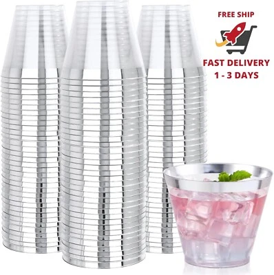 240 vasos de plástico plateados de 9 oz con borde plateado, resistentes y - Image 1 of 4
