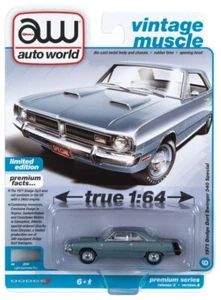 AUTO WORLD 1971 DODGE DART SWINGER 340 SPECIAL 1/64 GUNMETAL POLY AWSP105-A - Picture 1 of 1