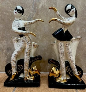 Paar Vintage Lefton Hedi Schoop inspirierte Harlekin Figur Pflanzgefäß 1940er MCM - Bild 1 von 11