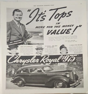 Chrysler Royal 1938 coche sedán anuncio de colección 13 x 10 su parte superior en más por el dinero - Imagen 1 de 1