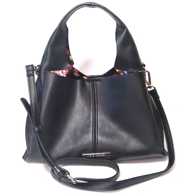 Steve Madden Bolso de Hombro Negro Ajustable Correa Extraíble Forro Floral  Foto 1 de 4