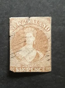 New Zealand 1857-63 6d pale brown sg14 space filler used cat £350. F16 - Picture 1 of 1
