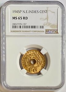 1945 P NETHERLANDS EAST INDIES 1 CENT NGC UNC MS 65 RD VERY HIGH GRADE!